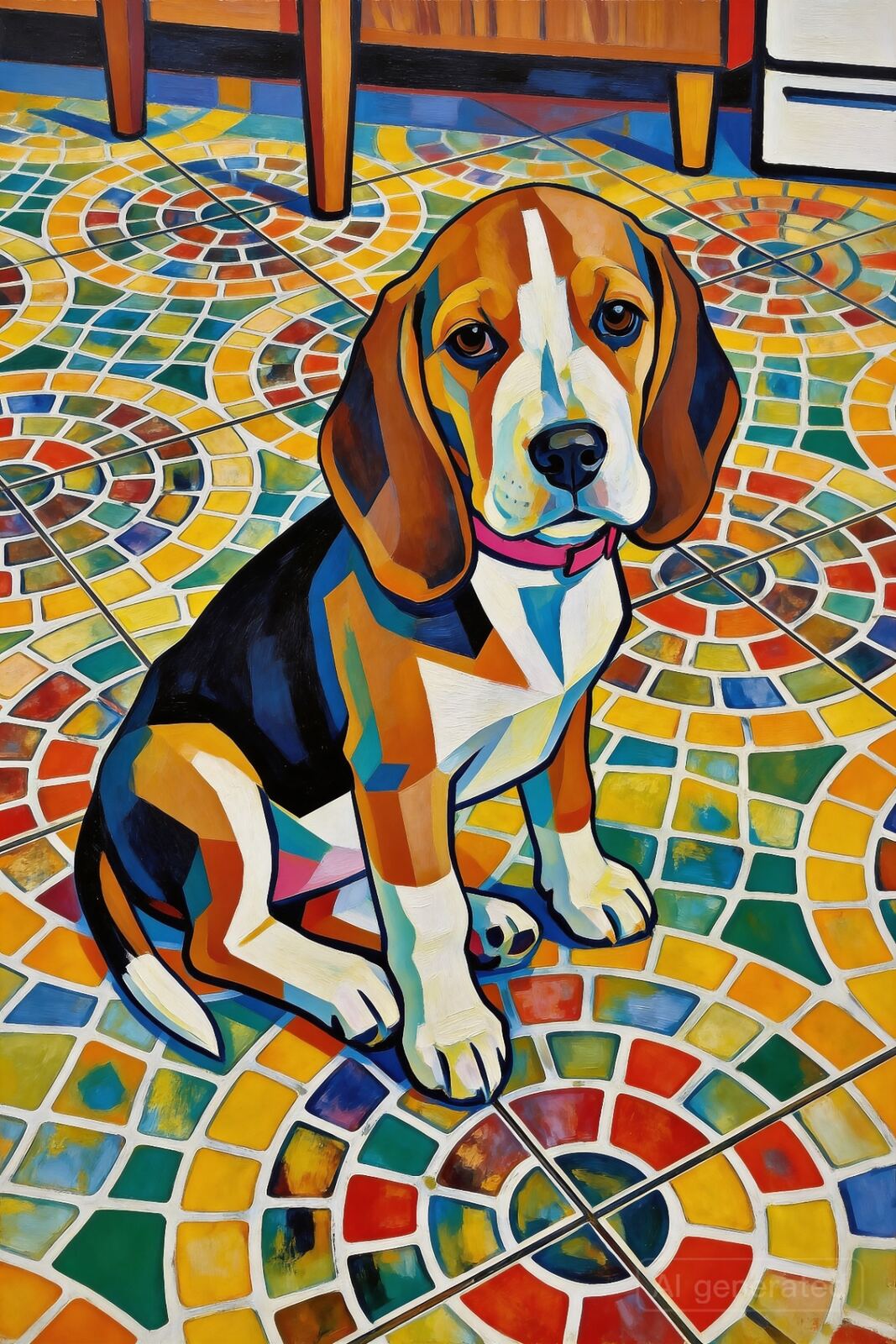 Beagle-Portrait auf Mosaikfliesen